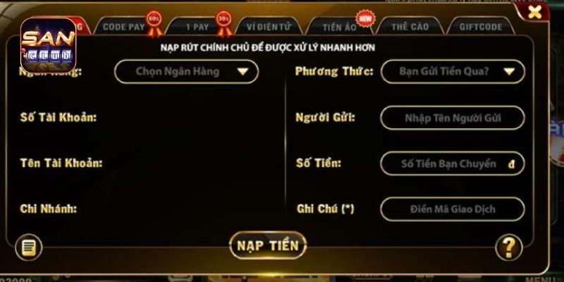 Các bước nạp tiền online vào Sanclub